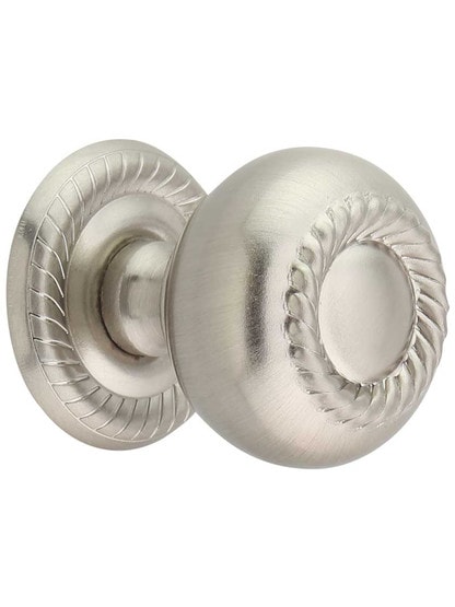 Rhodes Rope Detail Knob with Back Plate - 1 1/4 inch Diameter in Satin Nickel.